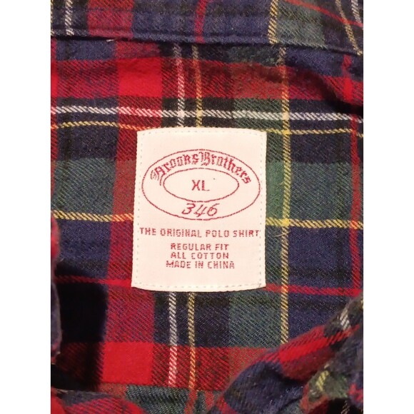 Brooks Brothers 346 Flannel Shirt Men’s XL Red Blue Plaid Cotton Button-Down - Picture 2 of 4